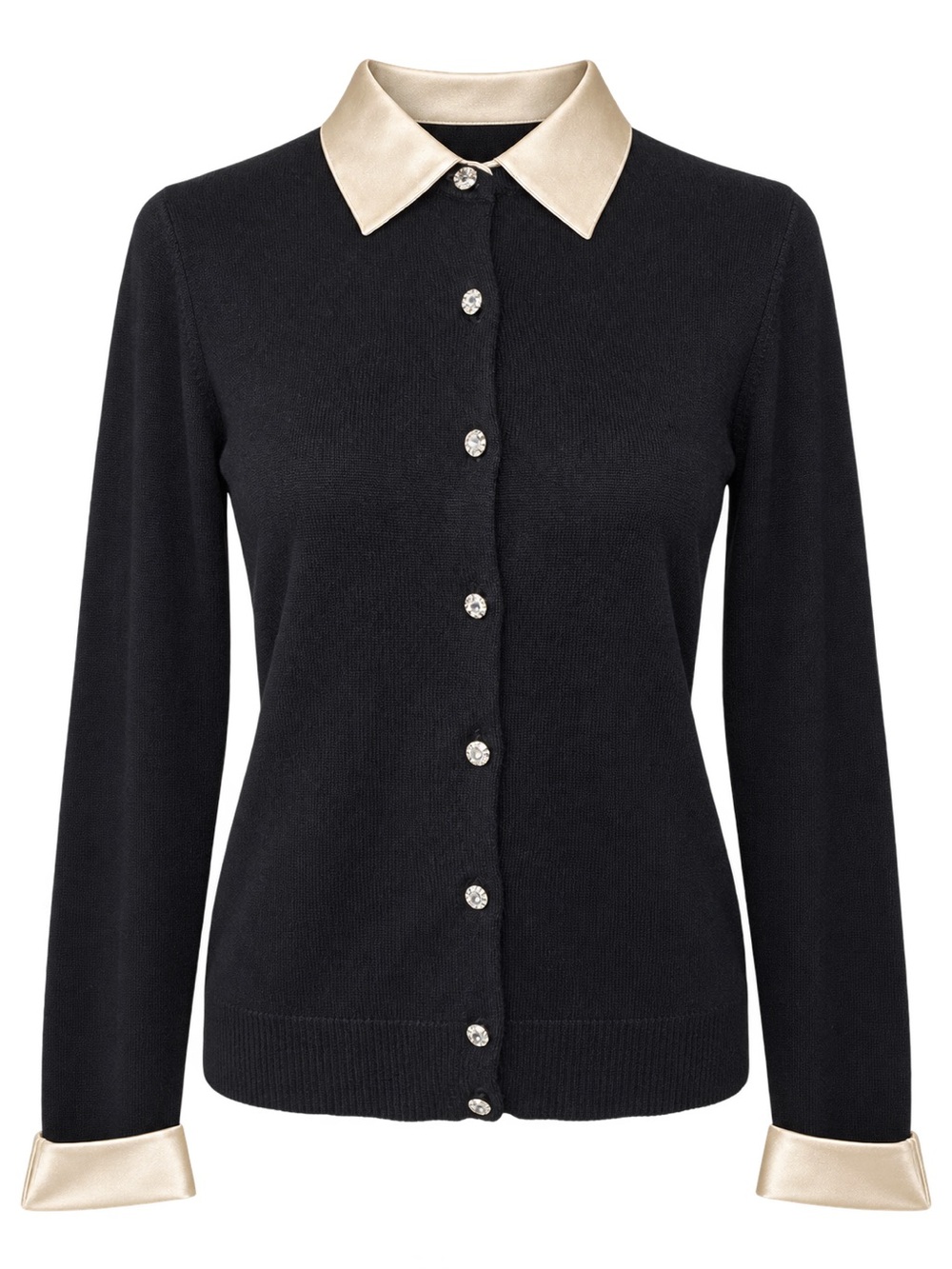 Lauren Ralph Lauren Silk Cashmere Rhinestone Button Cardigan S